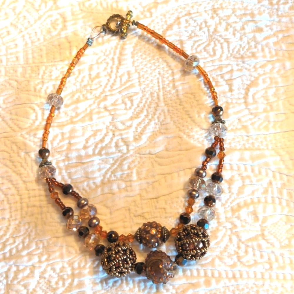 🌞🌞Sparkly Beaded Necklace Copper Gold Brown Fall Looks